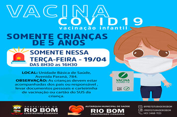 Comunicado Covid-19: Vacinação apenas para crianças de 05 anos, somente nesta terça-feira, 19