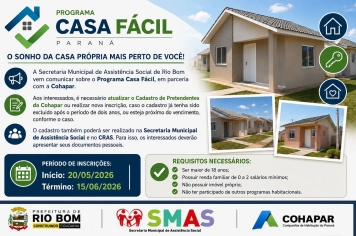 Casa Fácil: Rio Bom abre inscrições para programa habitacional em parceria com a Cohapar