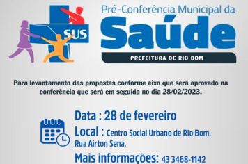 Pré-Conferência de Saúde de Rio Bom acontece no dia 28 de fevereiro; participe