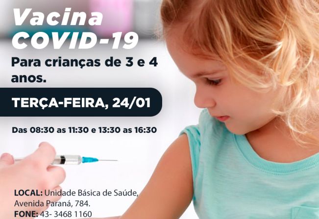 Comunicado Covid-19: Vacinação para crianças de 03 e 04 anos