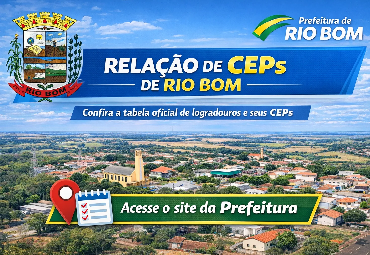 Prefeitura de Rio Bom divulga tabela oficial de CEPs do município 