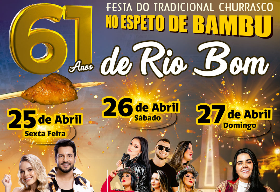 Rio Bom celebra 61 anos com festa do Tradicional Churrasco no Espeto de Bambu